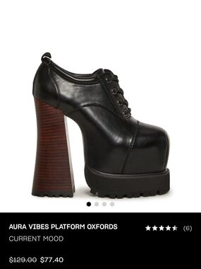 Current Mood Black Leather Platform Lug Oxford with Wood-Effect Heel